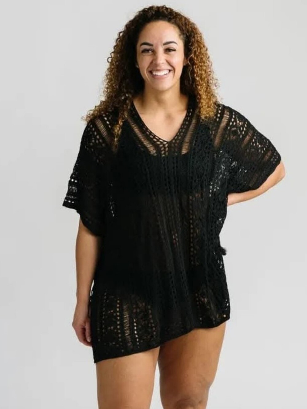 Zyia Black Crochet Beach Cover-Up Tunic